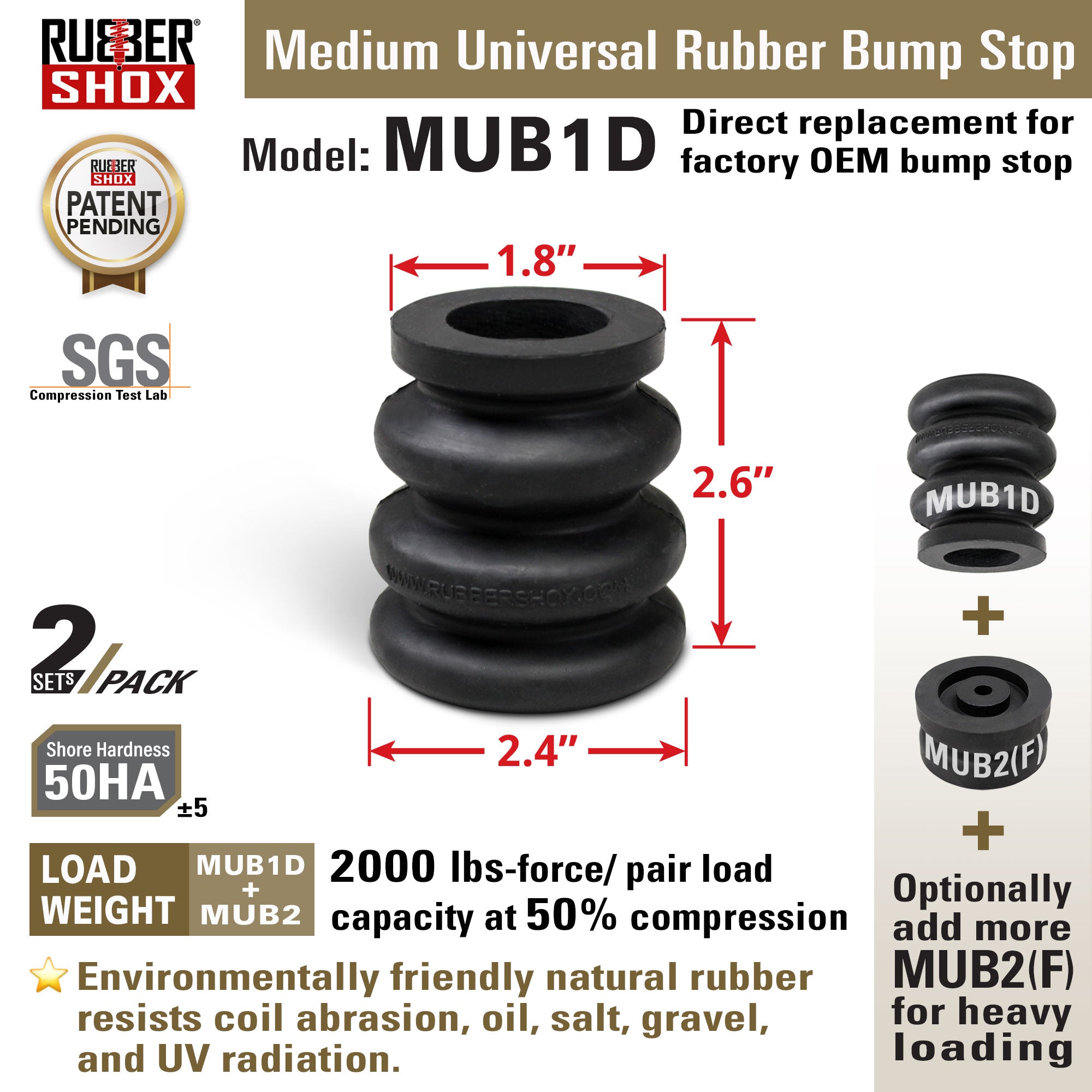 Medium Universal Rubber Bump Stop - MUB1D Top Module for Chevrolet  1999-2006 Silverado 1500, 2007 Sliverado 1500 Classic, GMC 1999-2006 Sierra  1500, 