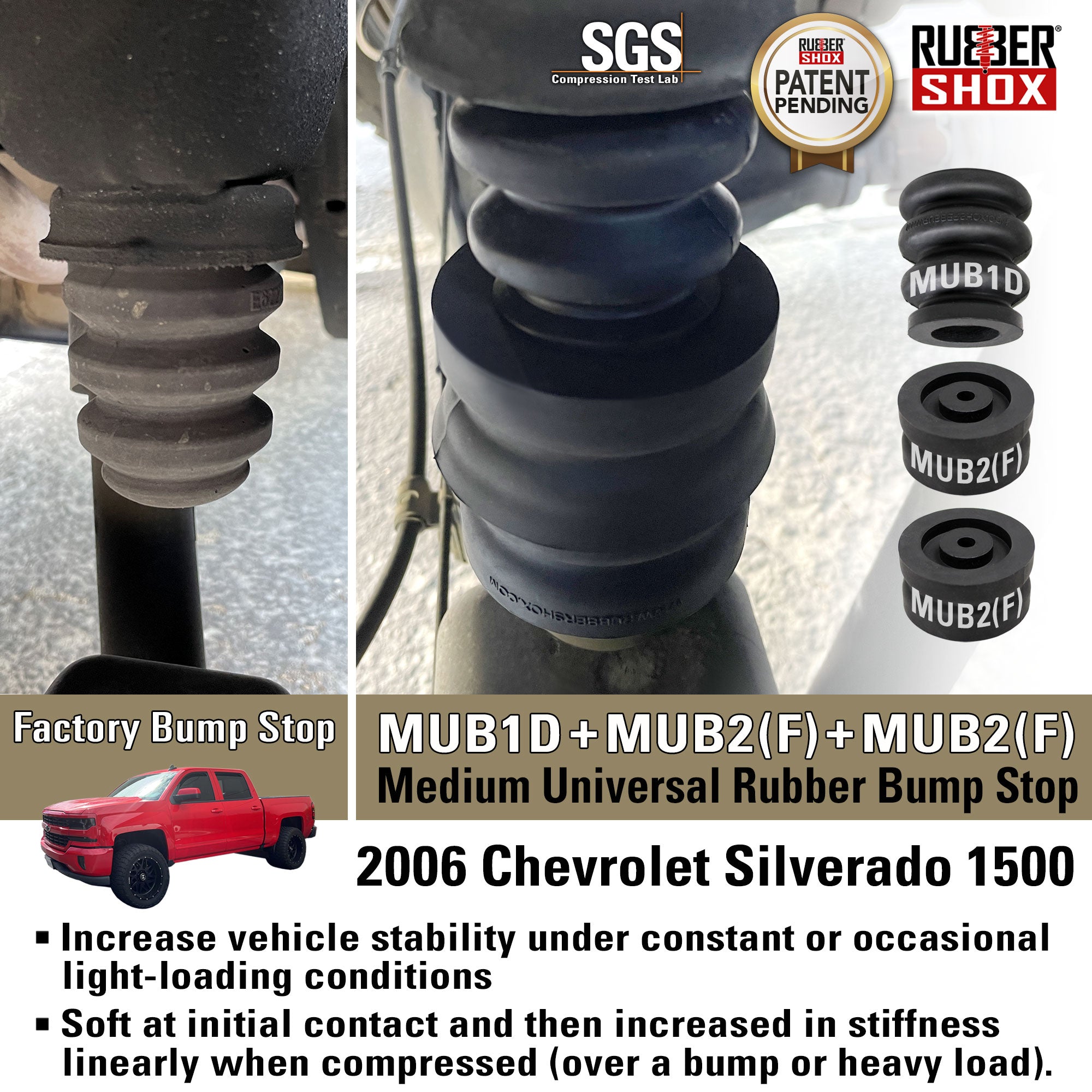 Medium Universal Rubber Bump Stop - MUB1D Top Module for Chevrolet  1999-2006 Silverado 1500, 2007 Sliverado 1500 Classic, GMC 1999-2006 Sierra  1500, 