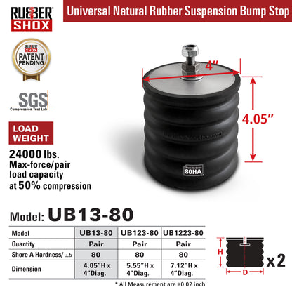 Universal Rubber Bump Stops - For Truck or Recreational Vehicle (RV) front/Rear Suspension System